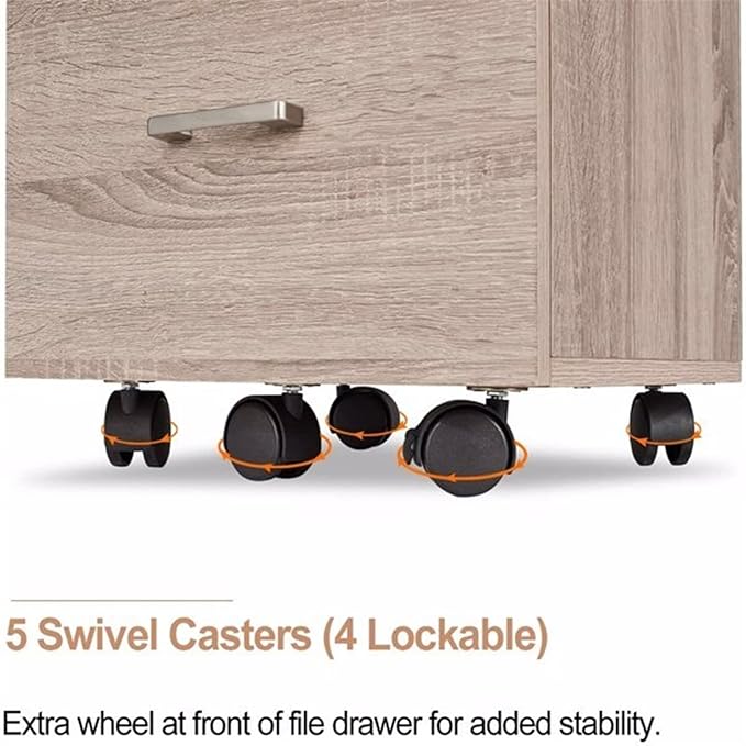 Filing Cabinet 3 Drawer Chest with Rolling Wheels Wood File Cabinet with Lock for Home Office Furniture Easy Assembly 15.7X15.7X26 Inch Oak File Storage Cabinets