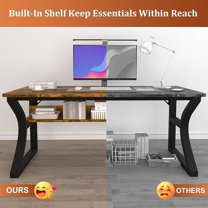Computer Desk 47'' Computer Desk Home Office Desks w/Storage Shelves &amp U Shaped Metal Frame Study Writing Desk w/Cable Management Deeper &amp Thicker Desktop Table for Home Office