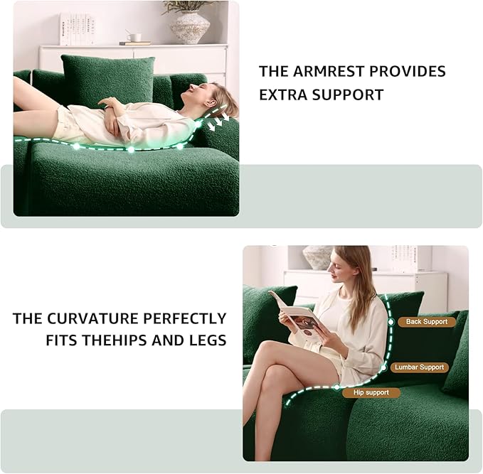 Green Cloud Couch Loveseat Modern Teddy Fabric Boneless Sectional Sofa in a Box for Living Room Modular Floor Couch No Assembly Required Sofas para Sala