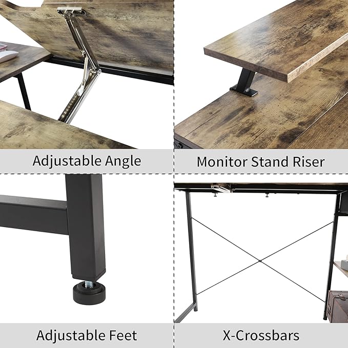 X-cosrack Drafting Table with Storage Shelves &amp Drawer 43 Adjustable Art Desk with Monitor Stand for Home Office Computer Tiltable Draft Drawing Table for Artist Study Writing Workstation