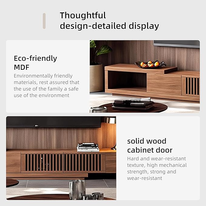 Adjustable Length 78-103 TV Stand with 2 Doors and 2 Drawers Entertainment Center with Storage for Living Room Bedroom Mid Century Modern TV Console Media Console Television Stand Walnut