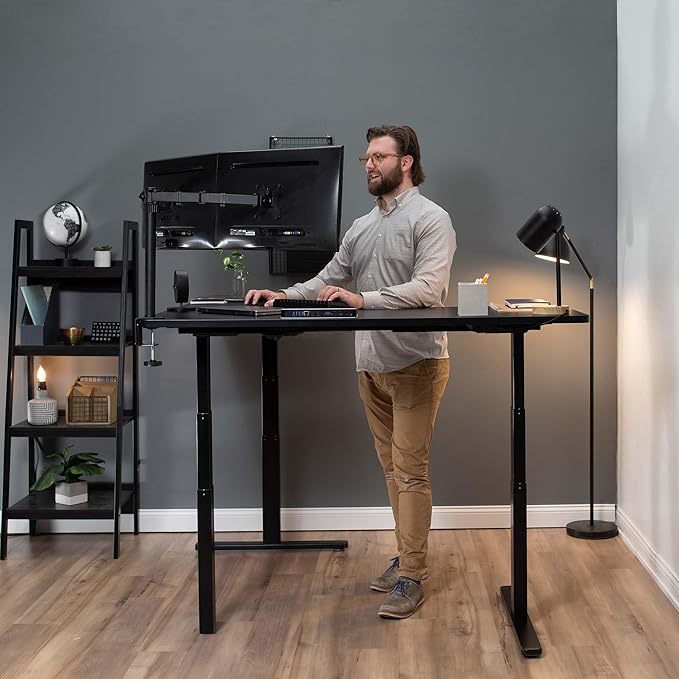 VIVO Electric Height Adjustable 67 x 60 inch Corner Stand Up Desk 2 White Solid Table Tops Black Frame Memory Controller L-Shaped Workstation 3E Series DESK-KIT-3E6BW