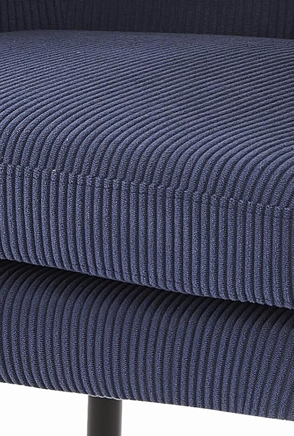 Modern Corduroy Accent Chair with Channel Back Design Black Metal Legs and Soft Upholstery Comfortable Seating for Living Room Bedroom or Office Blue