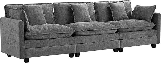 3-Seater Cloud Couch Oversized Modular Sectional Sofa with Deep Seat Soft Cushions Comfy Chenille Couch for Living Room Apartment &amp Family Space Grey