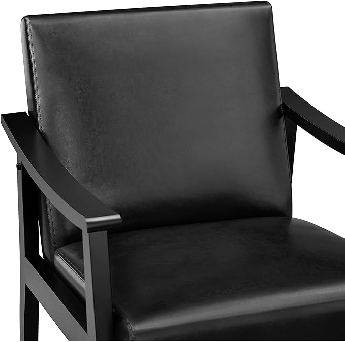 Topeakmart Faux Leather Accent Chair Mid Century Leisure Chair with Wooden Frame Modern Barrel for Living Room Bedroom 2 Pieces Black