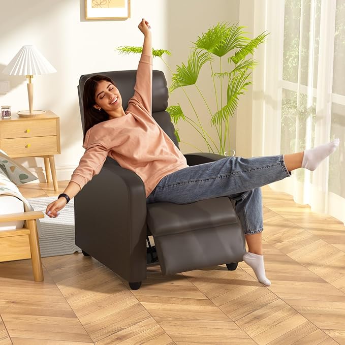 MKDLUFEI Massage Recliner Chair Single Sofa Chair with Remote Control Adult Chair Recliner Living Room Recliners with Pu Leather Push Back Backrest Brown