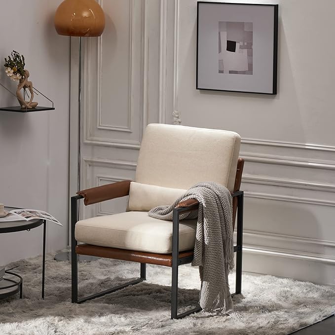 Accent Chair for Living Room Bedroom Reading Office Armchair Lounge ChairLiving Room Chair Reception Chairs Waiting Room Sofa Chair Side Chair with Arms for Home Conference Lobby Area - Beige