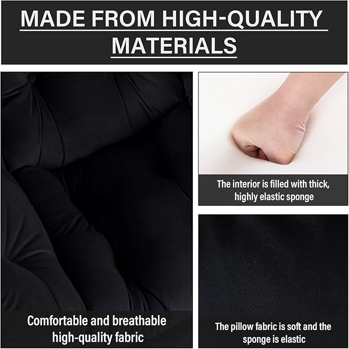 Lazy Chair with Ottoman Comfy Reading Lounge Chair with Footstool &amp Throw Pillow Modern with Armrests &amp Side Pocket for Living Room Bedroom Dorm Room Velvet Black