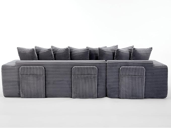 110 Oversized L Shaped Convertible Sleeper Sofa Bed Corduroy Folding Sectional Sofa with 8 Pillows &amp Storage Bags Modern Floor Mattress Couch for Living Room Small Spaces Dark Grey Left Chaise