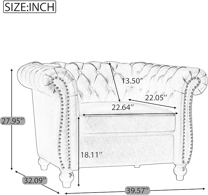 LUMISOL Single Sofa with Turned Legs Chesterfield Style Sofa Couch Furniture with Deep Button Tufting PU Accent Chair with Scrolled Arms for Living Room Apartments Office Brown