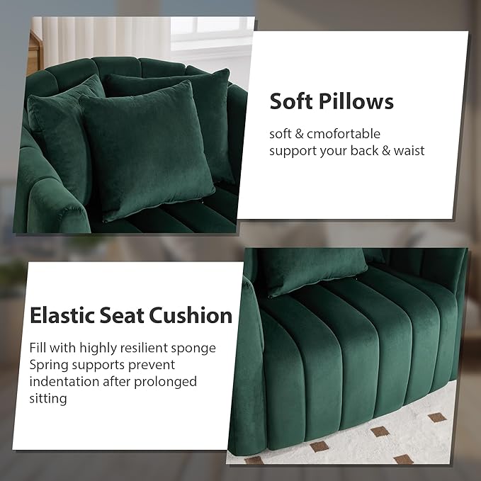 Chifee &amp Vingol 40.16 W Swivel Accent Barrel Chair Velvet Round Barrel Chair with 3 Pillows 360 Degree Swivel Armchair for Living Room Bedroom Green