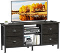Furologee TV Stand with 4 Drawers 43 inch Entertainment Center with Open Shelves Media Center for 50 TV Television Stand for Bedroom Living Room/Light Black Oak