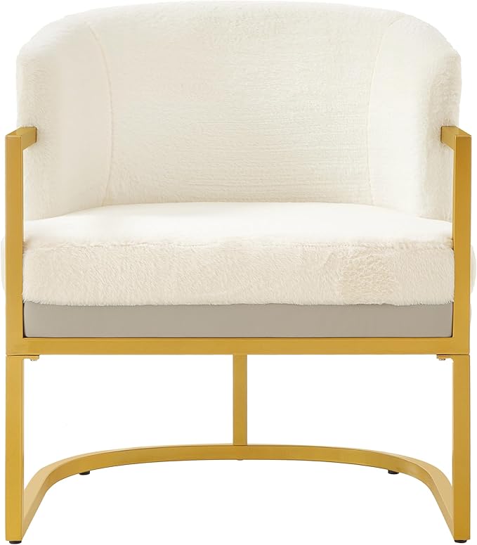 Christopher Knight Home Hailey Modern Accent Chair Faux Rabbit Fur Upholstered Lounge Chair Indoor Curved Backrest Armchair Soft Cushion Seating for Living Room Reading Home Beige + Gold