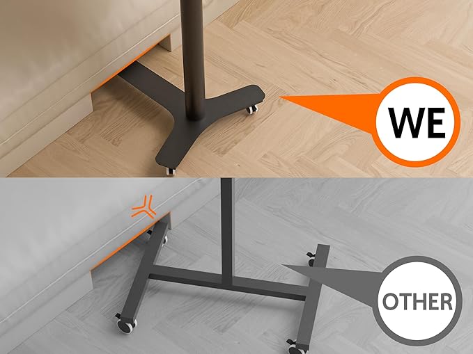 KINGSMITH Height Adjustable Mobile Standing Desk with 360° Swivel Casters 28-43 Pneumatic Rolling Desk with Storage Drawer Perfect for Home Office Bedroom Living Room Dark Walnut