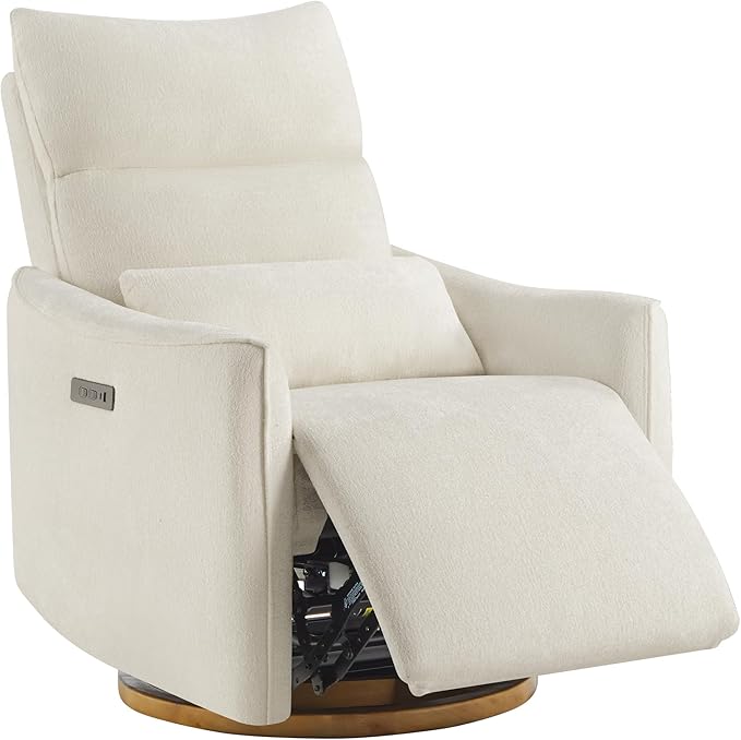 CHITA Swivel Rocker Recliner Chair Power Nursery Glider Recliner Nursery Rocking Chair with Adjustable Power Headrest FSC Certified Solid Wood Base Cream