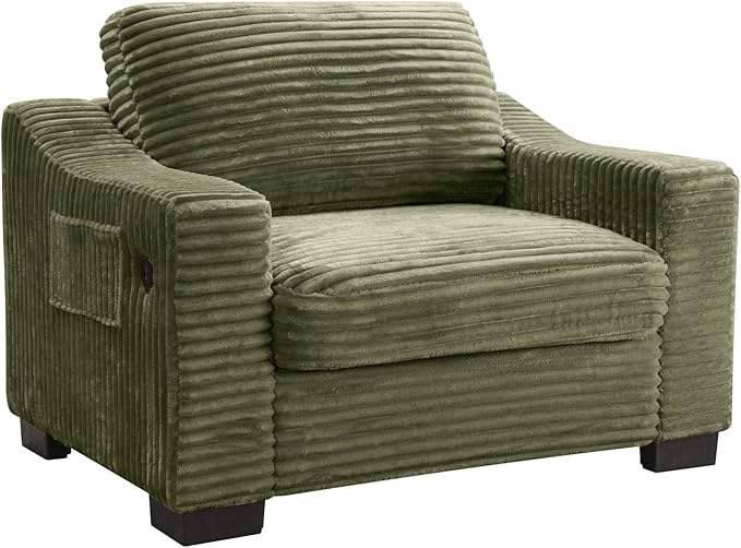 46.1''W Oversized Accent Chair Modern Single Armchair with USB Charger &amp Storage Pocket Comfy Reading Chair Tufted Corduroy Fabric for Living Room Bedroom Apartment Office (Green)