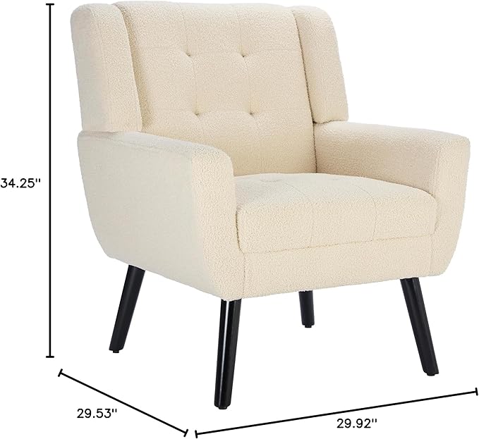 Modern Soft Teddy Material Ergonomics Accent Chair Living Room Chair Bedroom Chair Home Chair with Black Legs for Indoor Home White Teddy Fabric