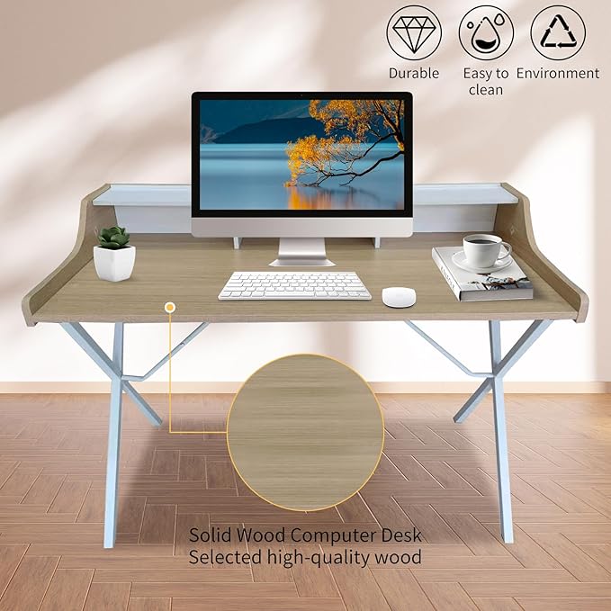 47.25 Inch Computer Desk for Bedroom Home Office Desk Office Tables Work Desk Writing Desk with Shelves Small Desks for Small Spaces Computer TableNature