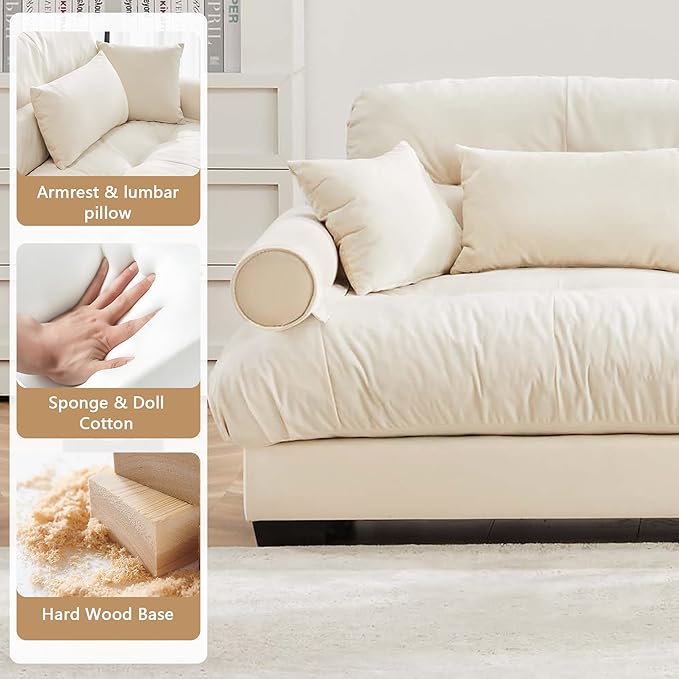 Setawix Velvet Oversized Loveseat Sofa Couch with Deep SeatExtra Large Modular Sectional 2 Seater Cloud Couches for Living RoomModern 2-Seat Sleeper Sofa with PillowsTufted(Cream)