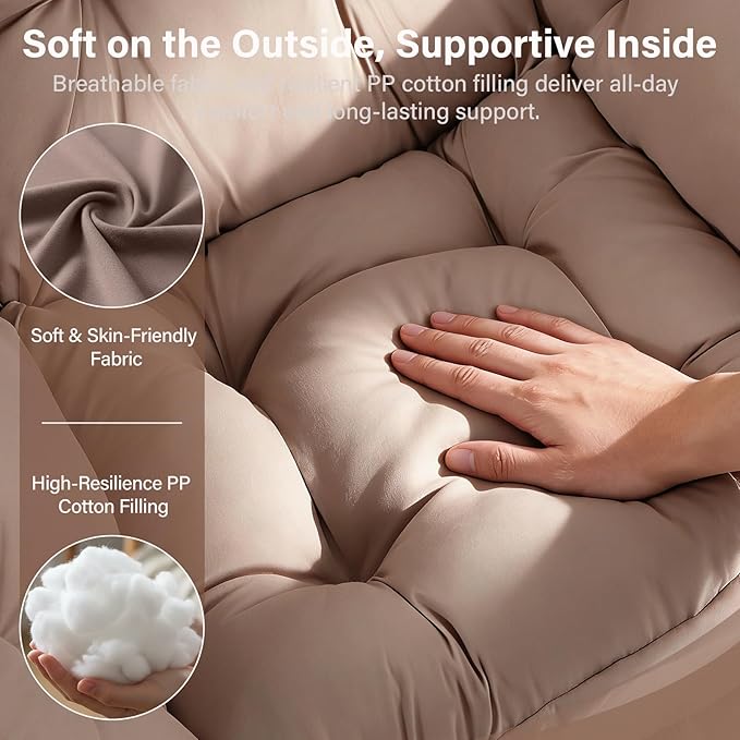 Lazy Chair Modern Soft Reading Chair Accent Contemporary Sofa Chair with Armrests and a Side Pocket for Living Room Bedroom Dorm &amp Office Khaki