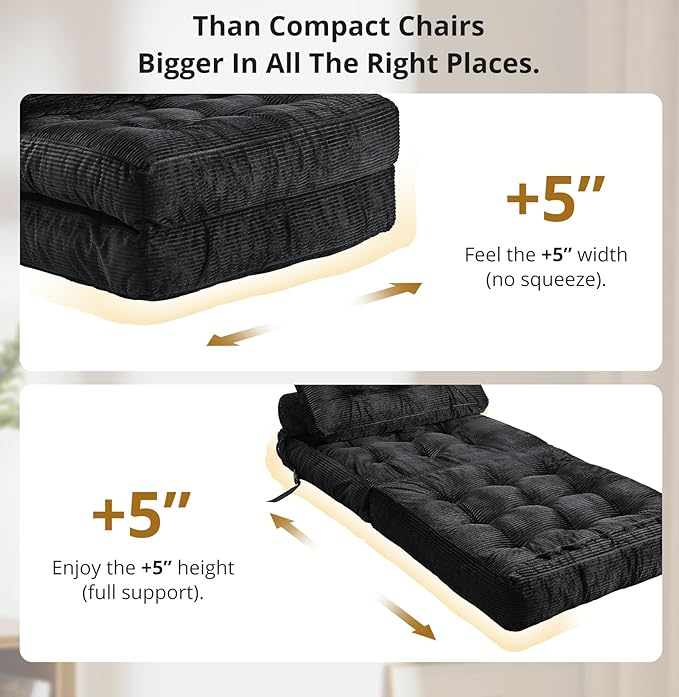 Folding Sofa Bed Convertible Sleeper Chair with Pillow Foldable Mattress with Back Support Portable Floor Sofa Lounge for Living Room Bedroom Dorm