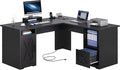 YITAHOME L Shaped Desk with Power Outlets 60 Inch Computer Desk Corner Desk with File Drawer Home Office Desk with Monitor Stand &amp Storage Shelves L-Shaped Desk with File Cabinet Black