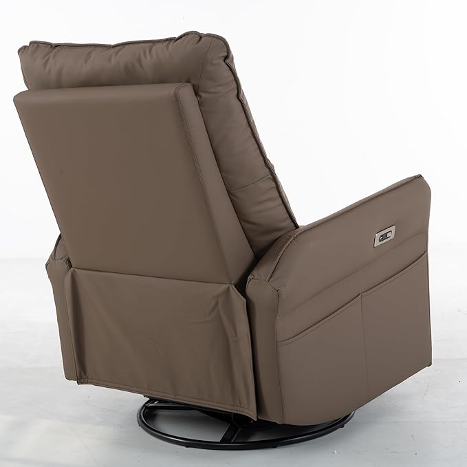 Power Swivel Rocker Recliner Chair for Nursery Upholstered 270° Swivel Glider Rocker Chair with USB Ports Small Power Recliners for Small Spaces Living Room (Brown)