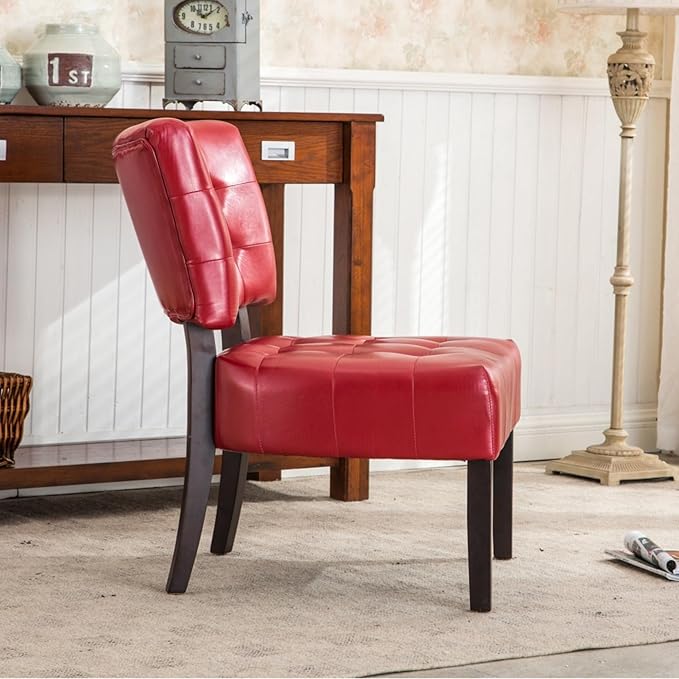 Contemporary Tufted Oversized Accent Chair with Plush Boucle Fabric and Faux Leather Options Kiln-Dried Hardwood Frame Deep Cushion Seat Ergonomic Back Support Versatile Living Room Chair (Red)