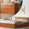 PUREMIND Murphy Bed Full with Mattress Included Wood Cabinet Bed with Dual Storage Drawers &amp 2 Pillows 3-in-1 Convertible Sofa Beds for Small Space Guest Room Home Office Cherry