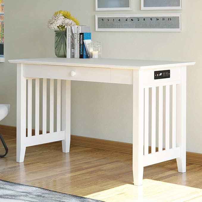 AFI Mission Desk with Drawer and Charger White