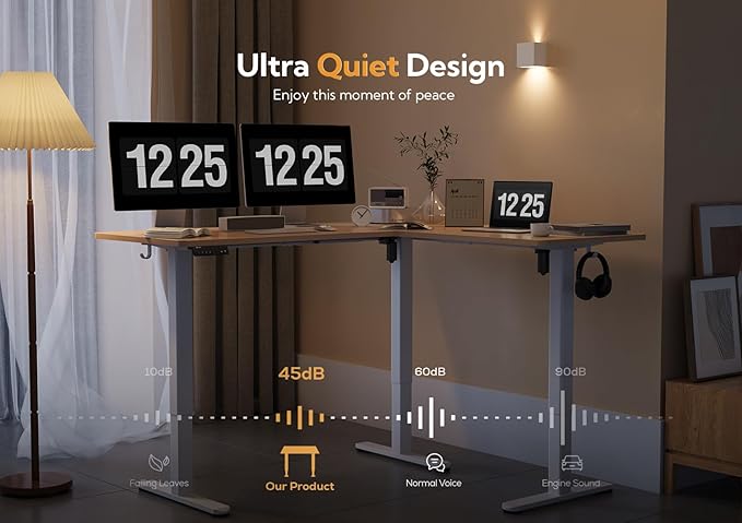 Claiks L Shaped Standing Desk Adjustable Height Dual Motor Electric Corner Standing Desk 63x55 inch Sit Stand up Desk with Splice Board Nature