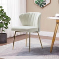 HULALA HOME Velvet Dining Chair Cute Armless Accent Chair Living Room Chair with Golden Legs Mid Century Modern Upholstered Side Chair for Kitchen Vanity Ivory