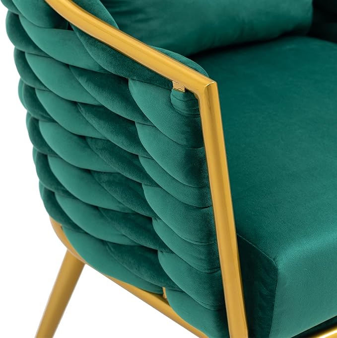 Velvet Accent Chair Modern Upholstered Armchair Tufted Chair with Metal Frame Single Leisure Chairs for Living Room Bedroom Office Balcony