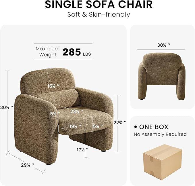 Furniliving 30.5 Accent Chairs Set of 2 Chenille Fabric Living Room Chair Comfy Upholstered Armchair Single Sofa Chair with a Waist Pillow for Bedroom/Office/Reading Spaces Yellow