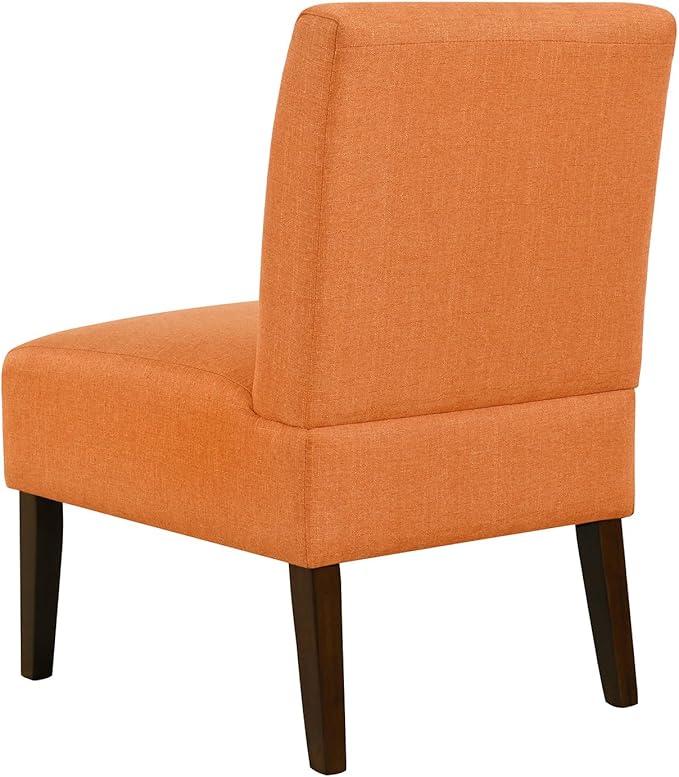 Slipper Accent Chair Modern Armless Lounge Chair with Wood Legs Upholstered Makeup Vanity Tufted Side Chair Fabric Comfy with Decor Back for Living Room Bedroom Patio (Horizontal Back Orange)
