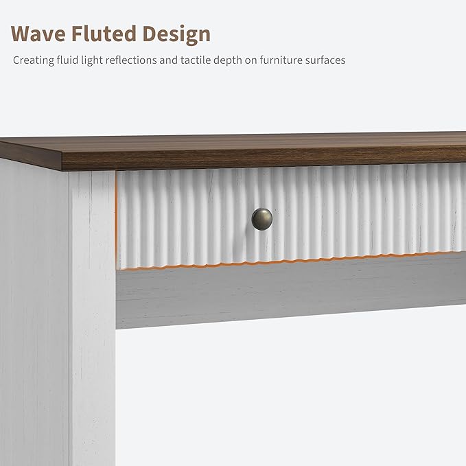 GAOMON 54'' Fluted Home Office Desk with Storage Modern Executive Desk with Charging Station Wooden Computer Desk with Drawers for Storage File Writing Desk for Study Living Room Bedroom