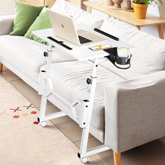 Small Standing Desk with Wheels Portable Treadmill Desk Rolling Desk Adjustable Height for Laptop Mobile Standing Table for Walking Pad Bedside Table