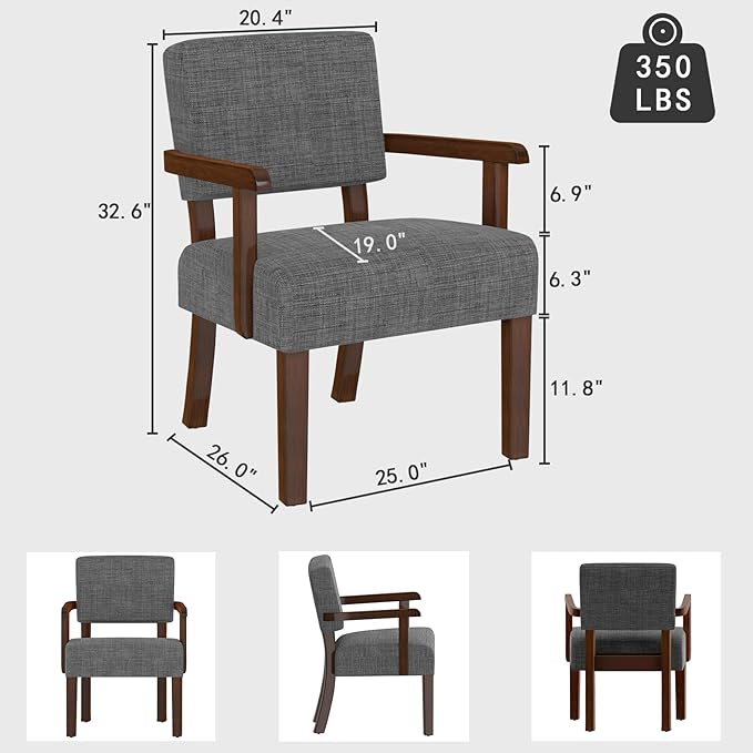 Mid Century Modern Accent ChairArmchairs with Solid Wood Frame and LegsUpholstered Reading Leisure Chair for Living RoomBedroomOfficeWaiting Room (Gray)