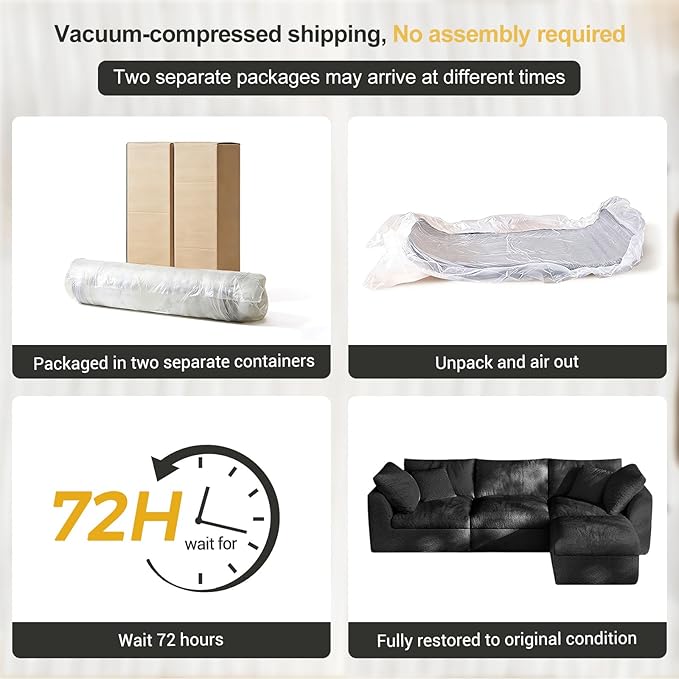 Cloud Sectional Couches108 L-Shape Sofa Modular Sectional Sofa for Living Room Freely Configurable Deep Seating Non-Slip Bottom No Assembly Required(Black 3 Seater+1 Ottoman)