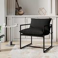 Modern Accent Chair with Arms Comfortable Living Room Seating Square Metal Frame Soft Upholstered Cushion Sponge Filling Easy to Assemble Black