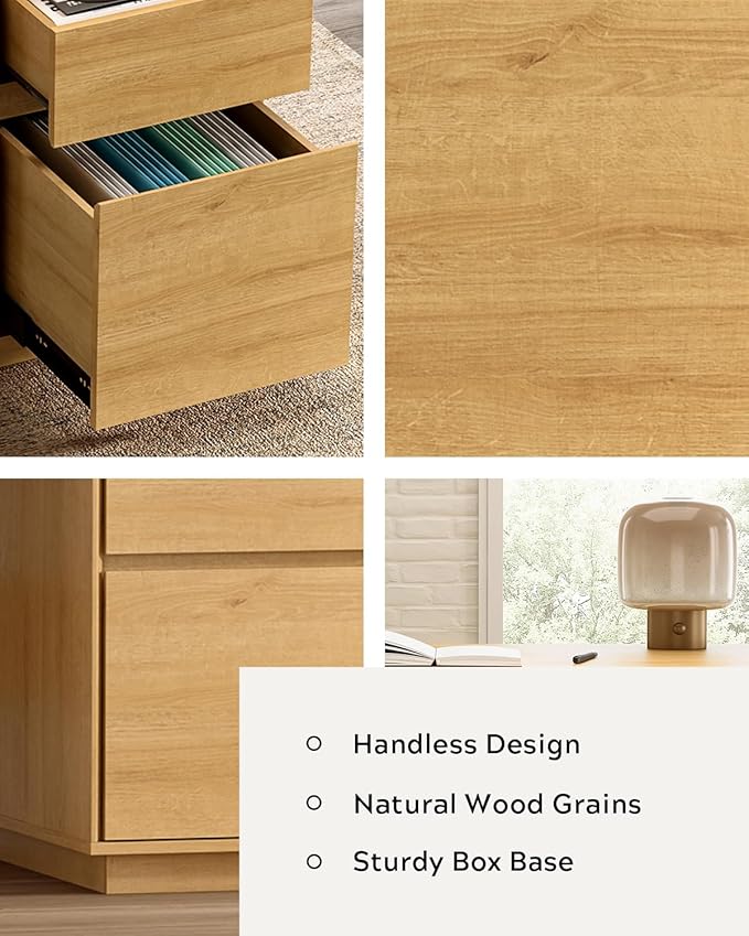 47 Executive Desk with File Drawer Farmhouse Computer Desk with Charging Station and Open Storage Compartment Wooden Home Office Desk for Writing Study Working Natural Oak