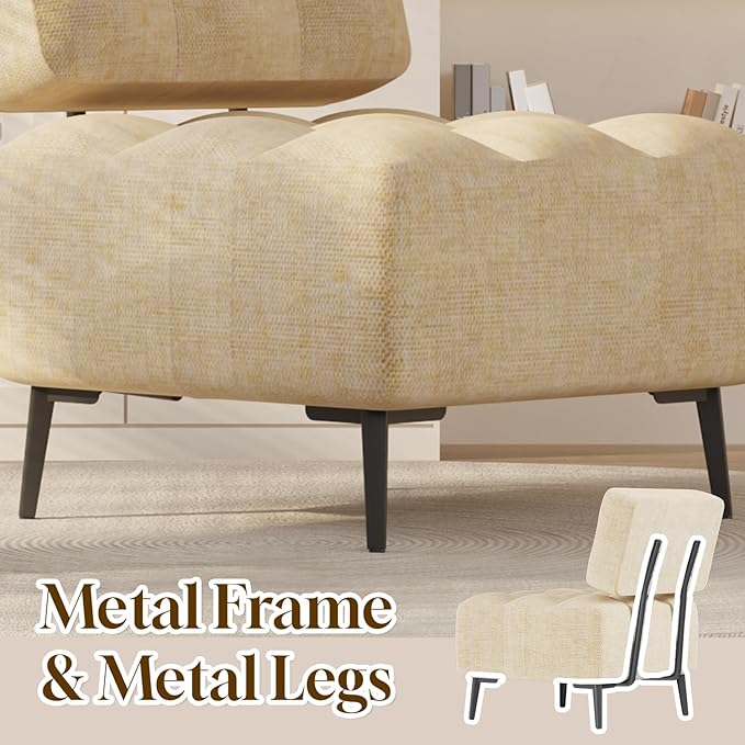 EROMMY Accent Chair Armless Mid Century Modern Chair with Thick Cushion &amp Metal Legs Polyester Leisure Chair Comfy Side Corner Chairs for Living Room Bedroom Study Room Entryway (Yellow)