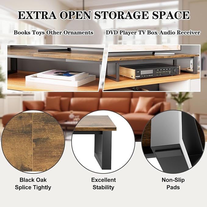 aboxoo 59 Large TV Riser Stand for 32-75 Inch TV TV Shelf with Steel Legs Tabletop TV Riser for Home Living Room Study Office (Brown)