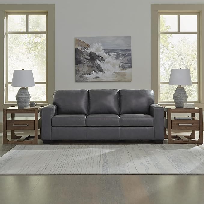 Signature Design by Ashley Bolsena Contemporary Leather Match Sofa with Removable Cushion and Armrest Blue