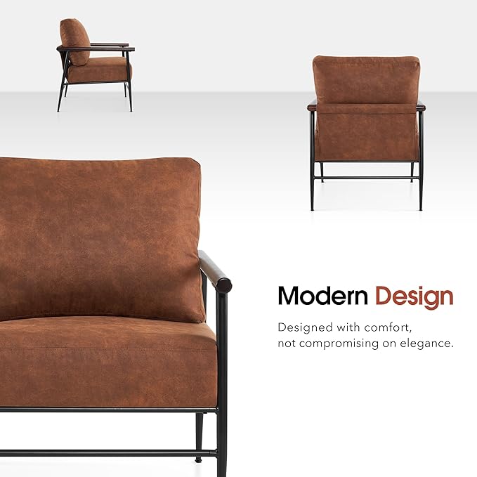 MCombo Modern Accent Chairs Armchair with Upholstered Cushion Leathaire Fabric Lounge Chairs for Living Room 4748 (2 Saddle)