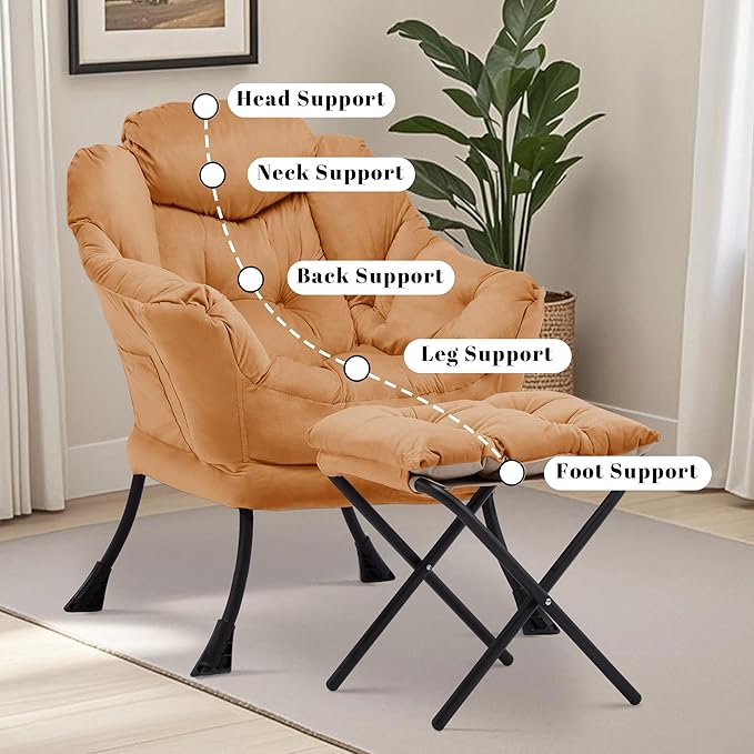 Lazy Chair with Ottoman Comfy Accent Lounge Chair with Side Pocket Modern Reading Armchair with Footrest Upholstered Sofa Chair for Small Spaces Bedroom Living Room Dorm Burnt Orange