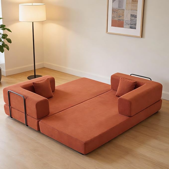 KEIKI Convertible Corduroy Sleeper Sofa Bed with Supportive Metal Frame Modern Floor Lounge Couch for Relaxing Reading Napping