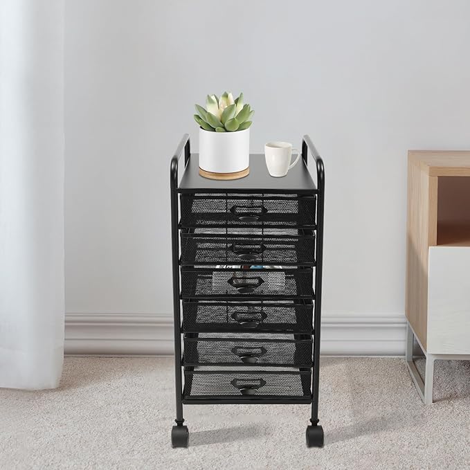 6 Tier Rolling File Cabinet Drawers Metal Filing Storage Vertical Cabinets Cart Organizer with Wheels for Classroom Office Bathroom Kitchen Home Storage and Organization Dorm