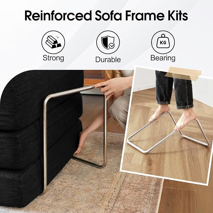 78.8'' Convertible Sofa Bed Boneless Couch in a Box Modular Corduroy Comfy Foldable Sleeper Compression Sofa Loveseat Couches for Living Room (Black 78.8 inch)