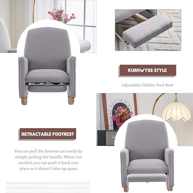 Modern Rocking Chair Nursery Comfy Glider Nursery Chair with Foot Rest Upholstered Rocker with Pocket Accent Reading Armchair with Solid Wood Base for Living Room Bedroom Lounge Room (Light Gray)